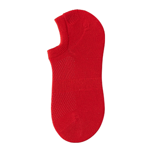 男士大红色本命年船袜子薄款纯棉透气不掉跟硅胶防滑防臭吸汗夏季