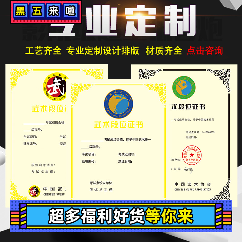 武术段位证书级位证书段前一级二级三级证书武术教练员证书会员证