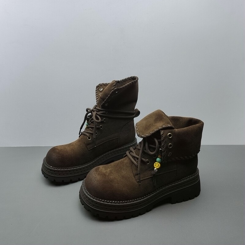 英伦风厚底马丁靴女2025新款系带短靴百搭增高休闲靴子勃肯鞋38码