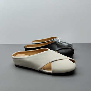 25夏季 软皮半拖鞋 新款 时尚 外穿懒人包头拖舒适休闲 女鞋 清仓断码