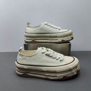 厚底帆布鞋 38码 女鞋 百搭潮鞋 白色低帮系带休闲板鞋 韩版