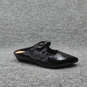 内增高拖鞋 尖头女鞋 百搭气质 法式 26真皮牛皮包头外穿漆皮半拖鞋