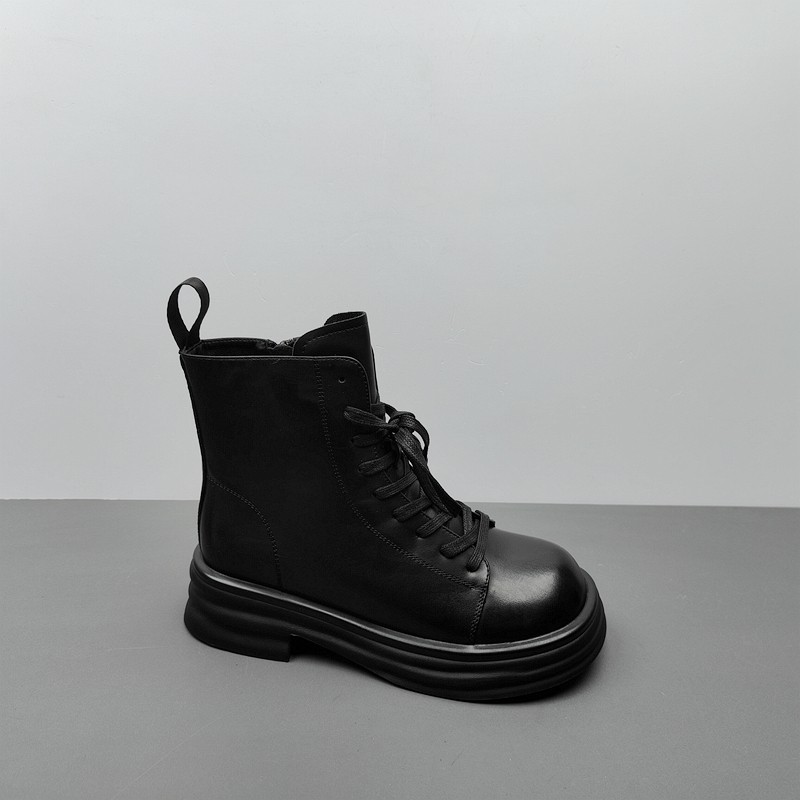 系带厚底英伦复古机车靴圆头36码