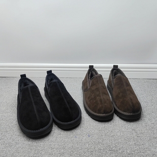新款百搭潮流时尚男棉鞋简约套脚雪地靴短款舒适休闲保暖面包鞋