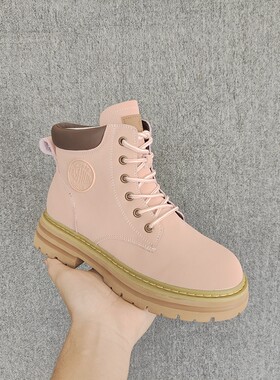 厚底短筒大黄靴粉色裸靴马丁靴