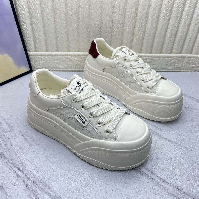 休闲真皮断码春季新款女单鞋厚底松糕底系带圆头小白鞋透气增高,女鞋,时尚休闲鞋,淘宝优惠券,粉丝福利购,淘宝优惠卷