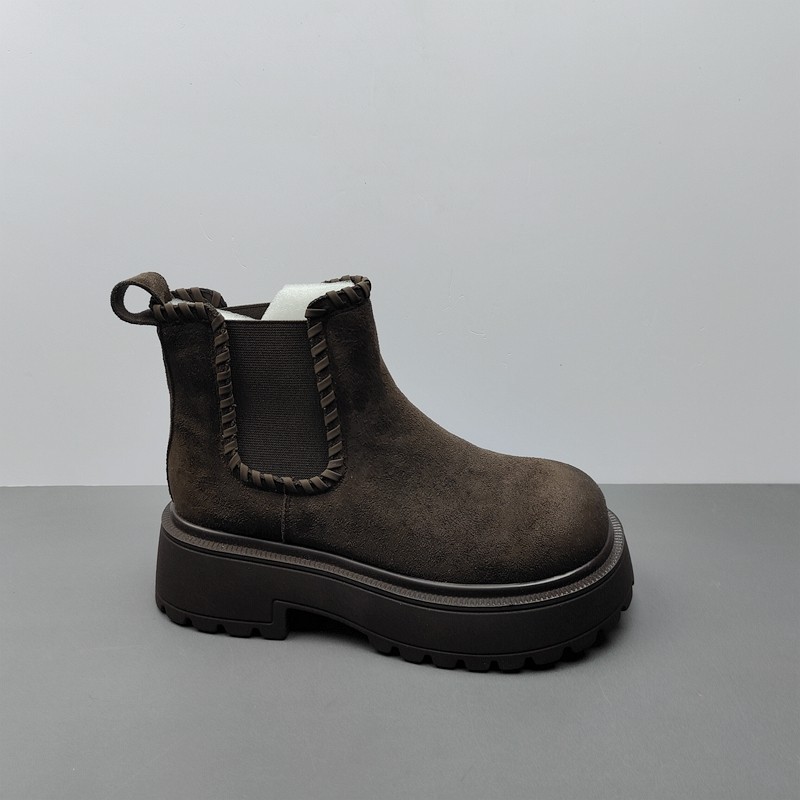 2025新款撤柜尾货女鞋切尔西靴圆头套筒粗跟马丁靴短靴子38码