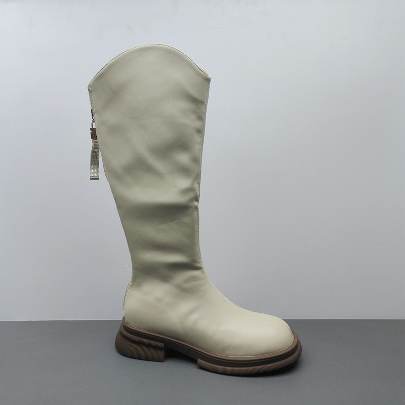 圆头百搭高筒靴白色瘦瘦靴40码