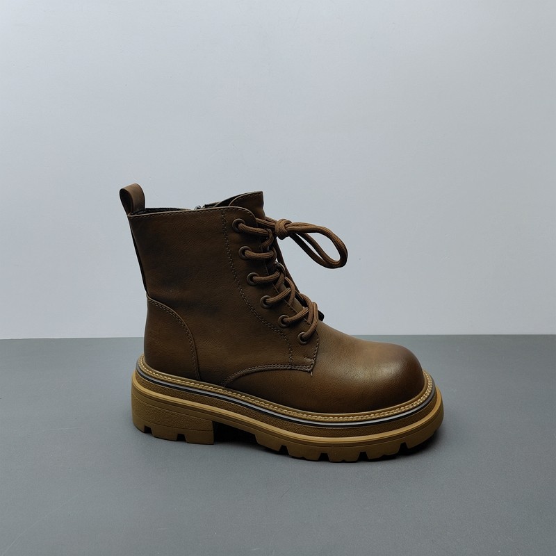 2025尾货工厂断码处理女鞋交叉绑带平跟棕色圆头马丁靴短筒36码,女鞋,马丁靴,淘宝优惠券,粉丝福利购,淘宝优惠卷