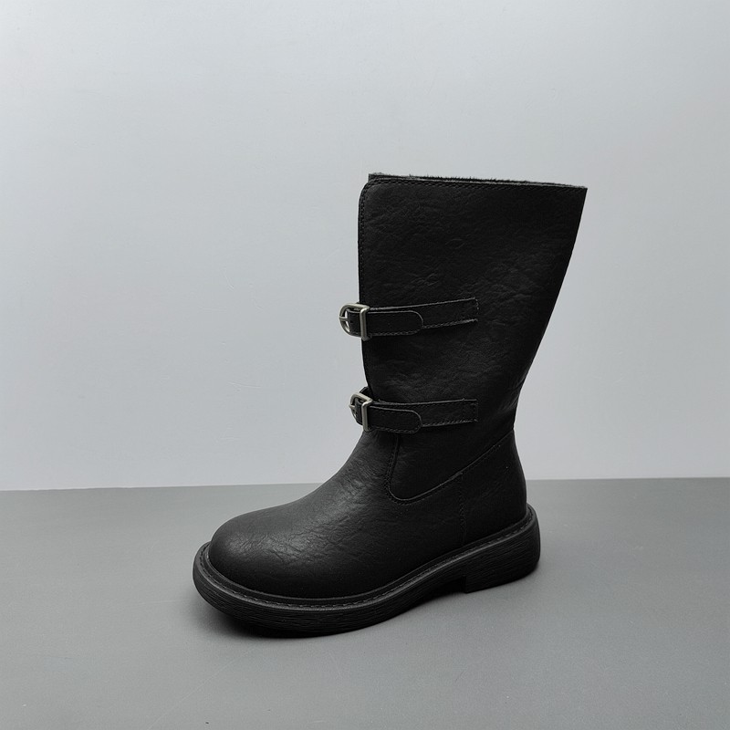 瘦瘦靴厚底骑士靴圆头真皮35码