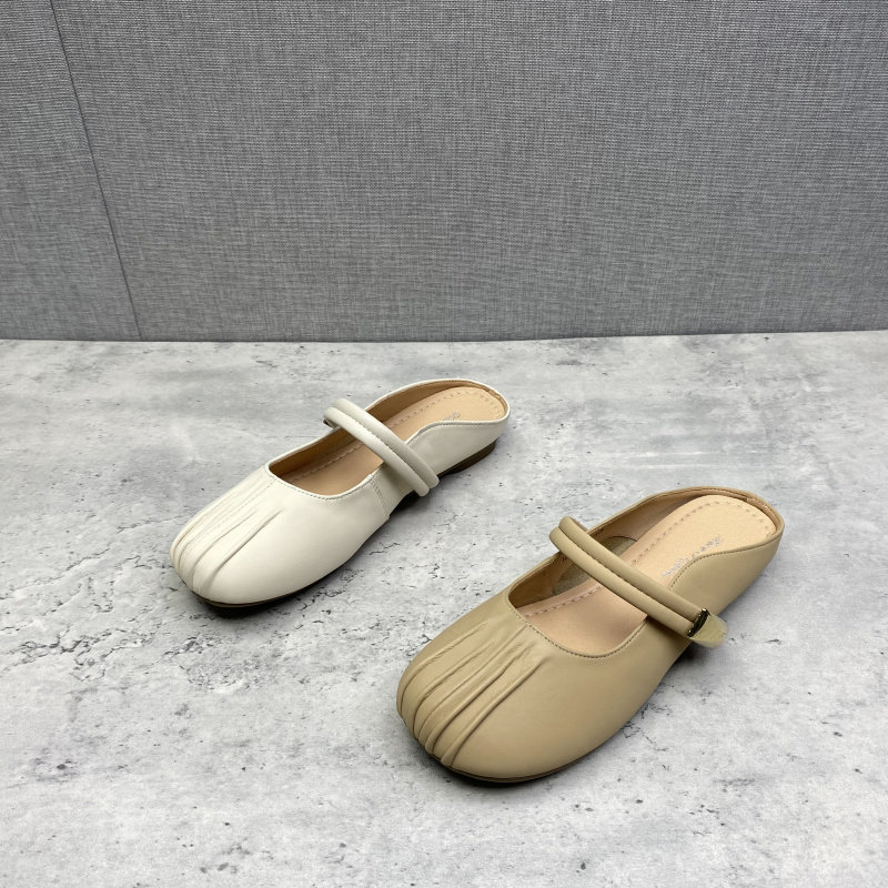 女真皮包头半拖春夏舒适软底防滑