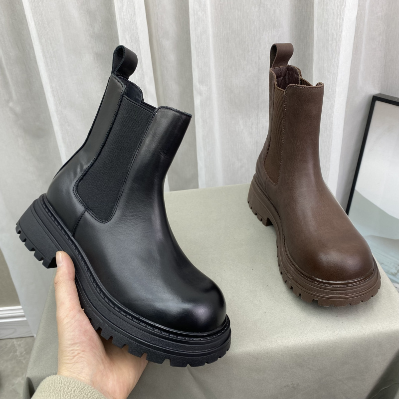 真皮厚底气质单靴舒适牛皮复古