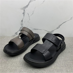 2023夏季新款品牌撤柜男鞋露趾休闲沙滩鞋真皮两穿流行时尚男凉鞋