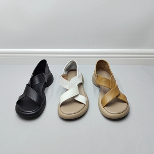 外贸尾货夏潮流百搭新款真皮头层牛皮网红断码凉鞋平跟复古森系