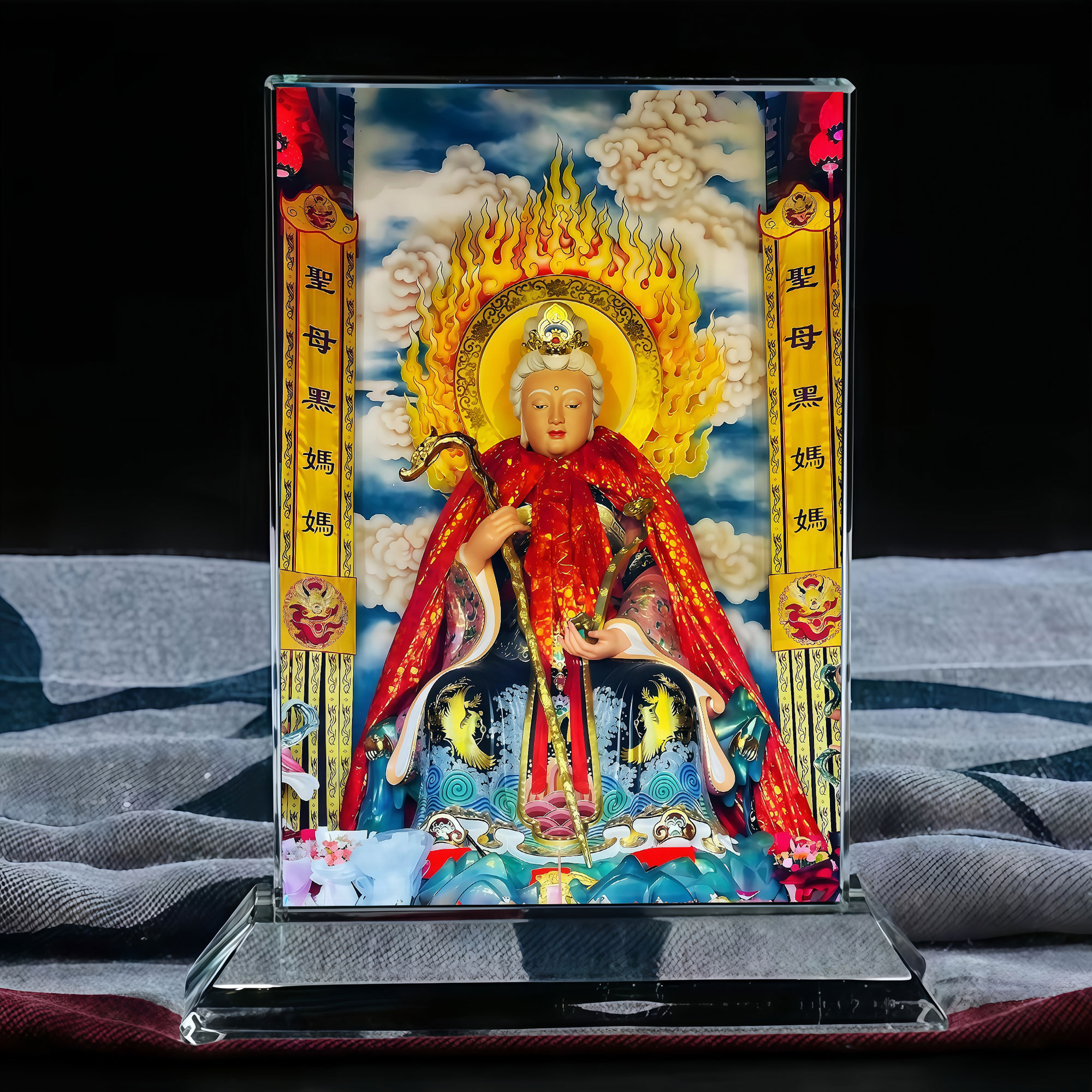 圣母黑老太黑妈妈东北第一护法仙铁刹山道家地仙水晶摆台玄关摆件