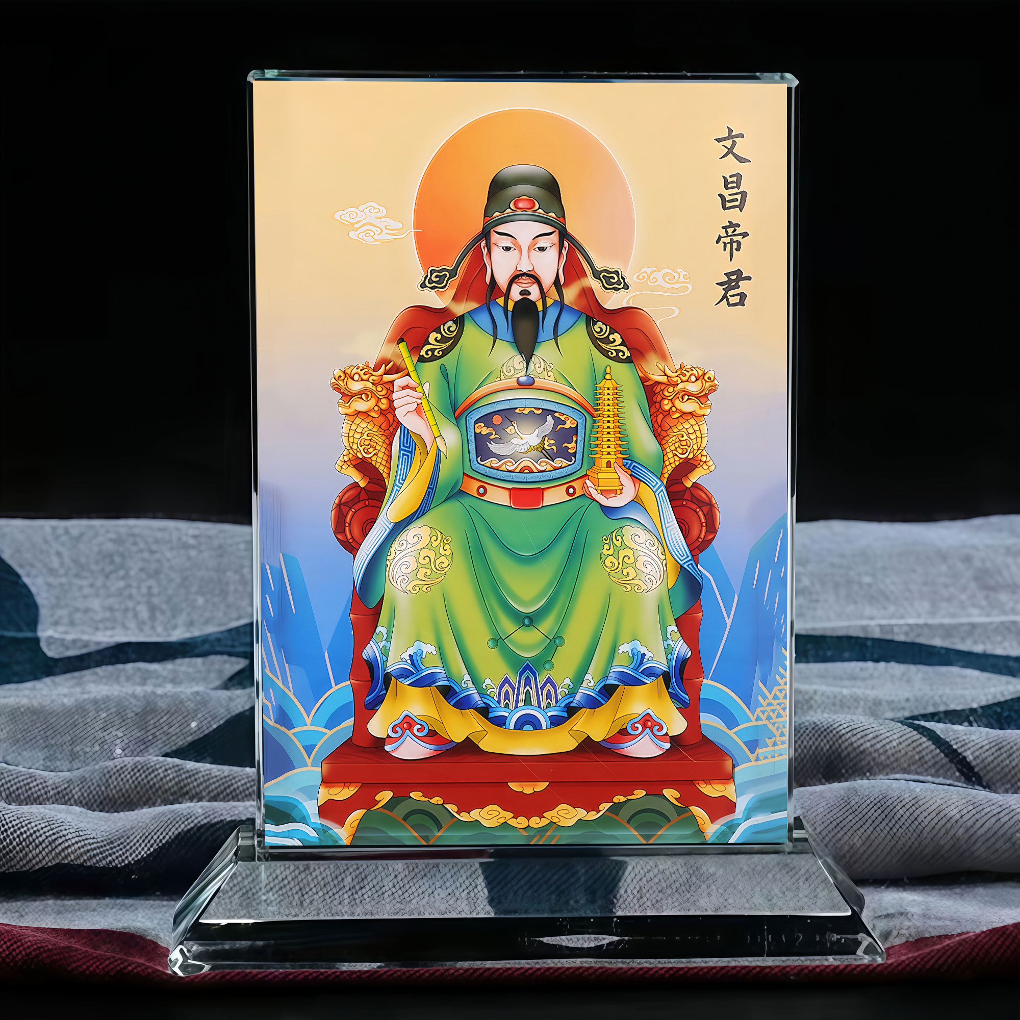 文昌帝君禄位之神文曲星水晶摆台书房办公室桌面工艺品摆件定制