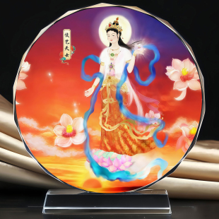 伎艺天女神像水晶摆台玄关桌面办公装饰工艺品供奉摆件照片定制