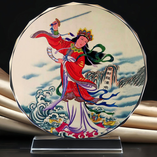 顺天圣母临水夫人陈靖姑道家妇女儿童保护神水晶摆台桌面摆件定制