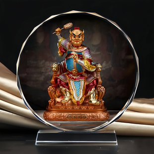 监斋使者伽蓝菩萨水晶摆件办公书桌佛堂供奉文创工艺品摆台定制