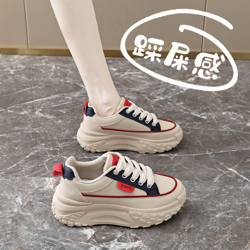 高级感厚底运动鞋女2025秋季新款爆款皮面防水防滑百搭休闲老爹鞋