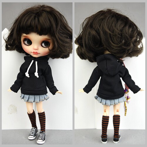 6分娃娃衣服装blythe小布 30cm超模心怡azone桃子ob丽佳 黑色卫衣