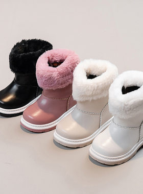 女童秋冬中筒毛毛口软底雪地靴