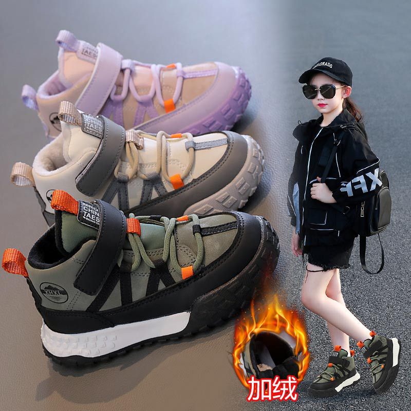 童鞋加绒中帮运动鞋2025冬季新款女童软底二棉休闲鞋男童跑步鞋子