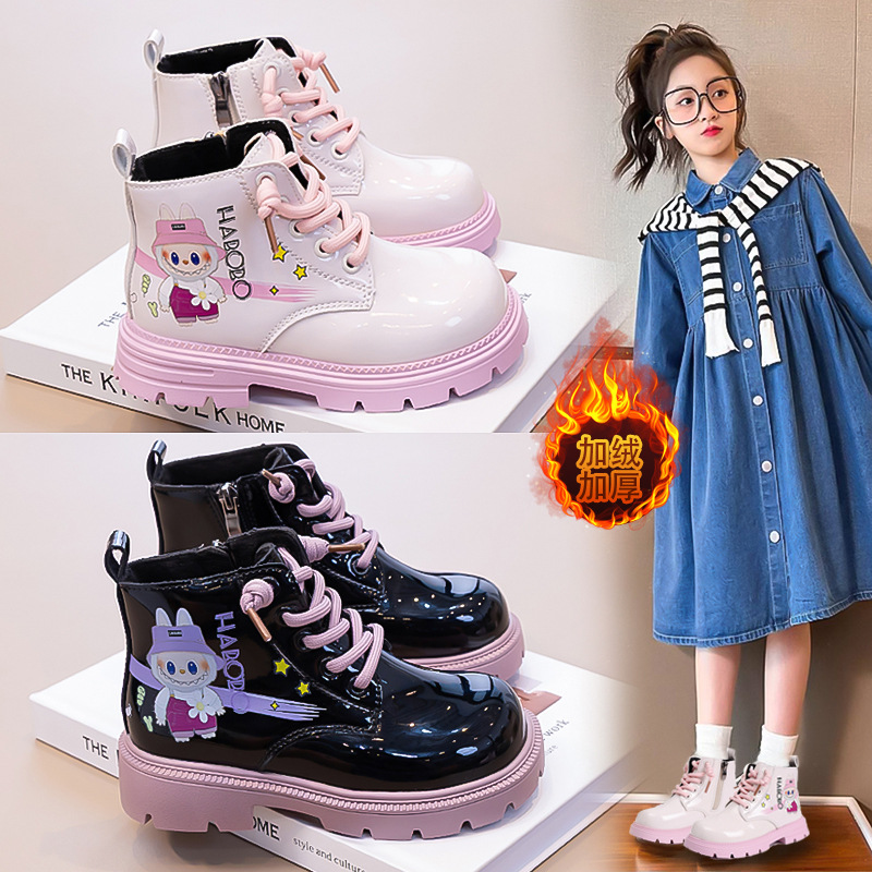 女童马丁靴2025秋冬加绒软底皮靴