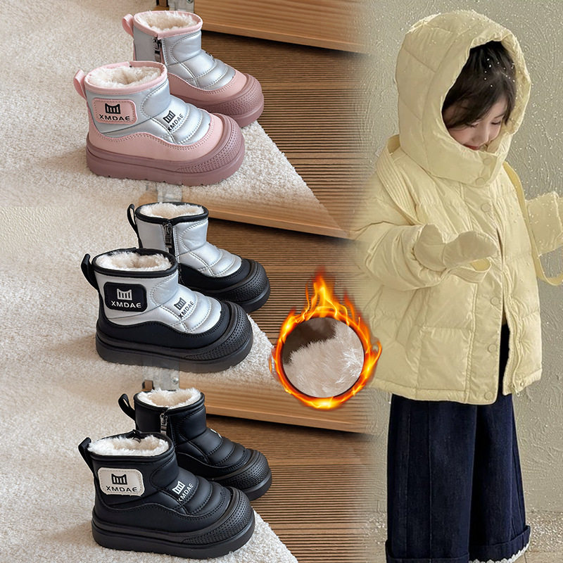 女童雪地靴2025冬新款厚绒儿童保暖鞋中大童短靴男童防水软底棉靴
