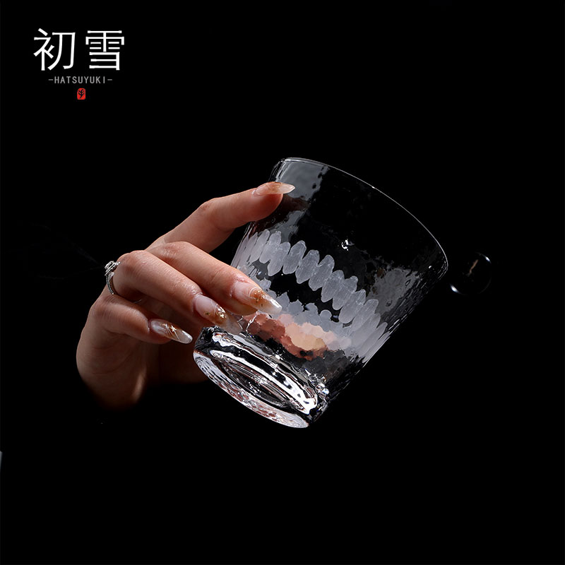 初雪中古磨刻玻璃杯日式中古侘寂
