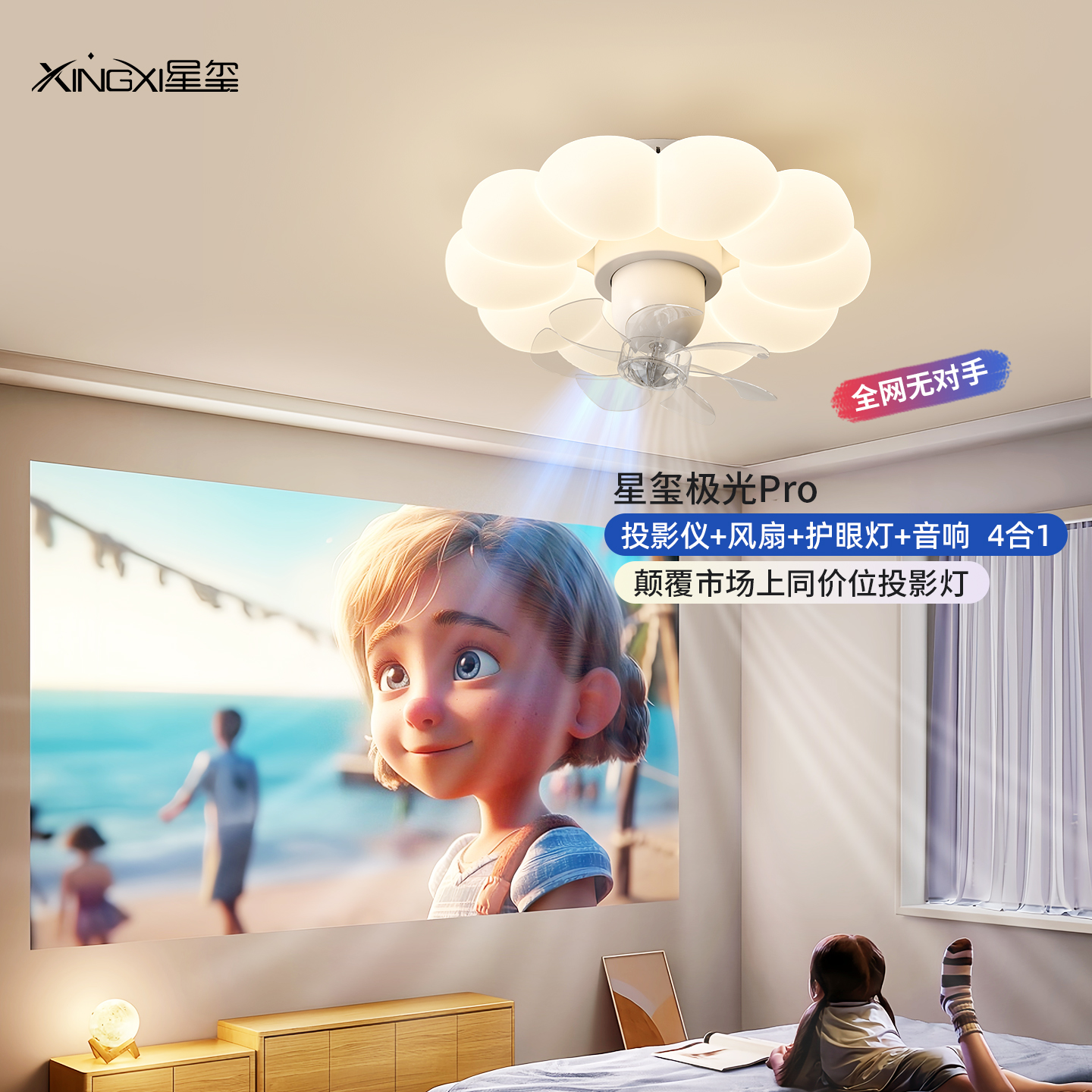 星玺Pro1080P高清投影仪风扇灯