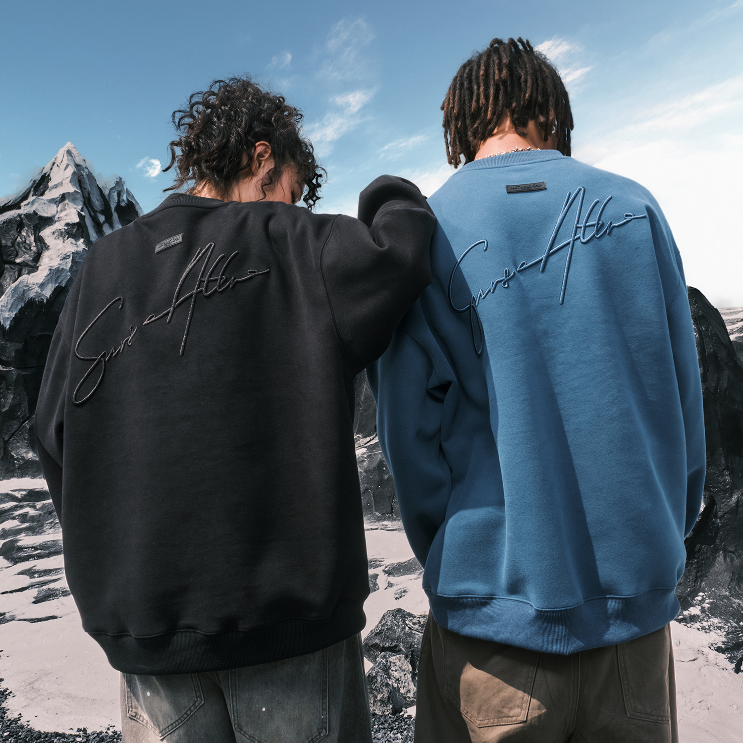 Nuthink美式加绒字母刺绣卫衣男