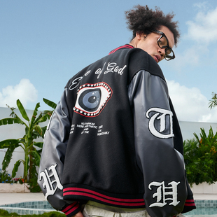 Nuthink美式 潮牌重磅刺绣烫钻棒球服夹克外套撞色拼接2025冬新款