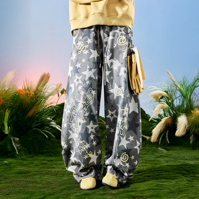 Nuthink美式五角星涂鸦宽松长裤