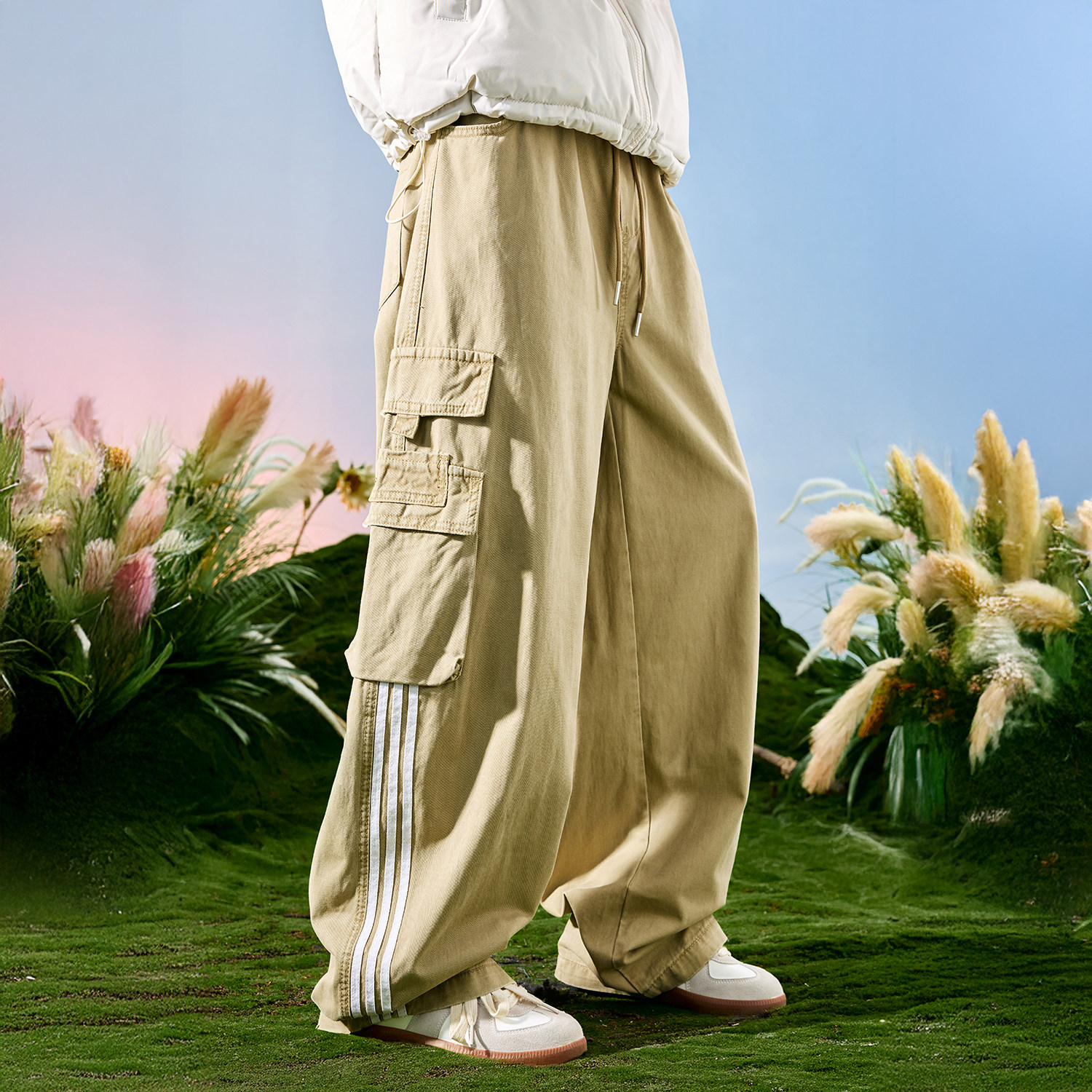 Nuthink美式复古运动休闲裤阔腿多口袋拼接裤子三条杠男2026年春,男装,休闲裤,淘宝优惠券,粉丝福利购,淘宝优惠卷