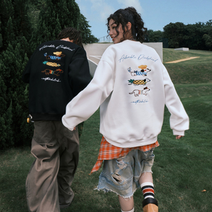 Nuthink美式 小狗腊肠狗刺绣圆领卫衣潮牌字母卡通男女2025冬新款