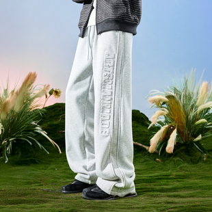 子男款 阔腿垂感加厚加绒裤 2026年春 潮牌字母灰色卫裤 Nuthink美式