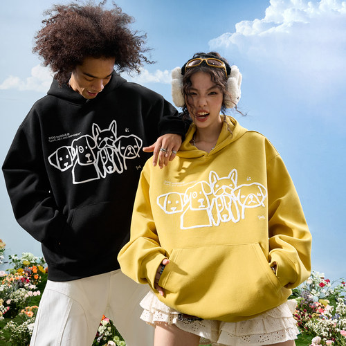 Nuthink潮牌小狗字母刺绣卫衣男