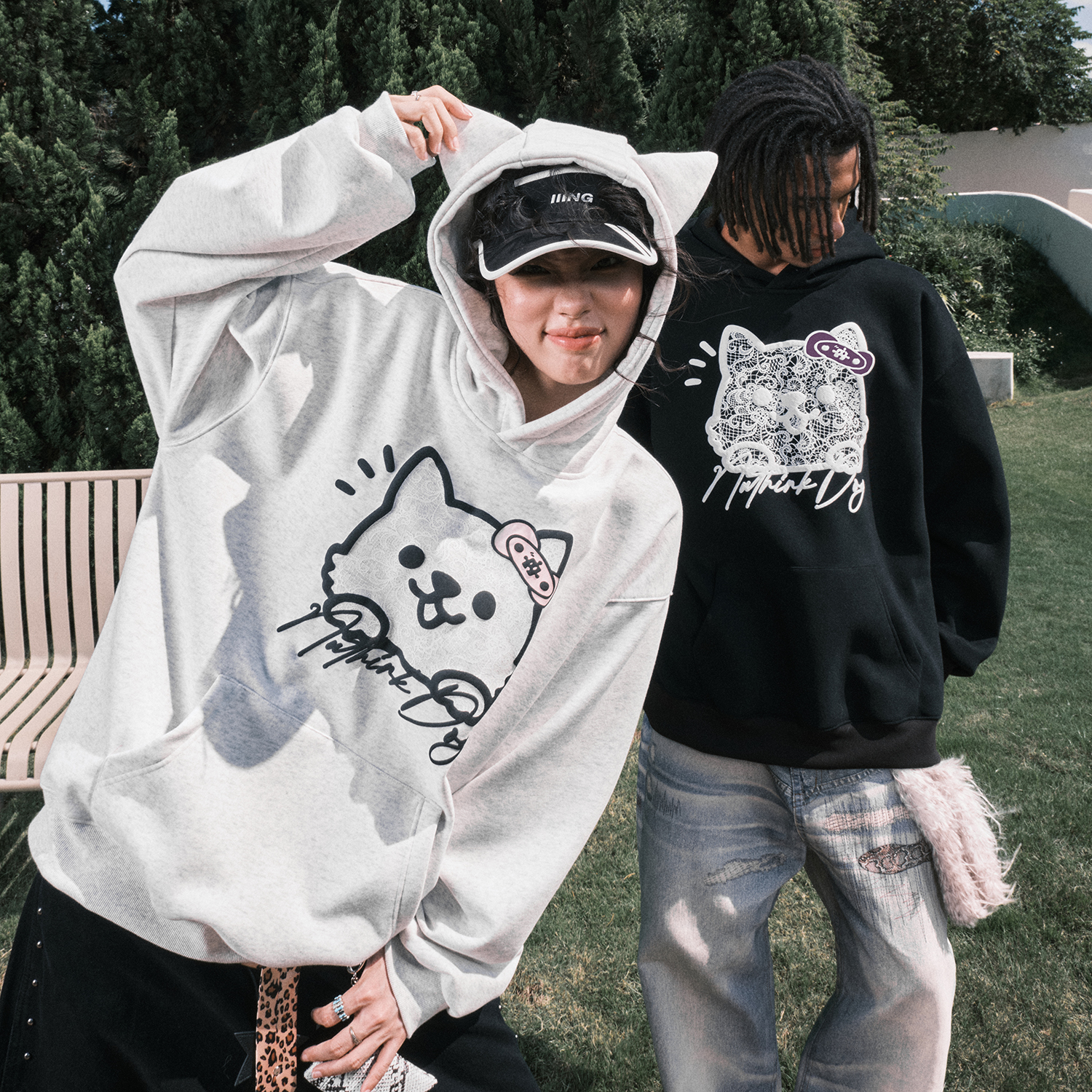 Nuthink美式复古猫耳帽衫卫衣