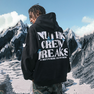 Nuthink美式 复古刺绣蝴蝶珍珠字母连帽卫衣重磅潮牌男2025冬新款