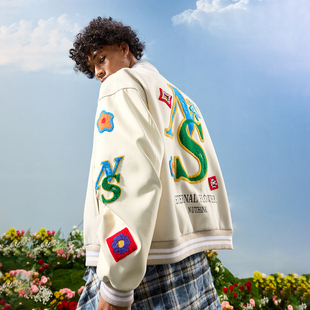 Nuthink美式 重工徽章刺绣棒球服夹克外套潮牌拼接男女2025冬新款