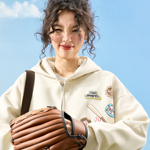 新款 连帽卫衣外套宽松男女2025冬季 潮牌卡通印花开衫 Nuthink美式