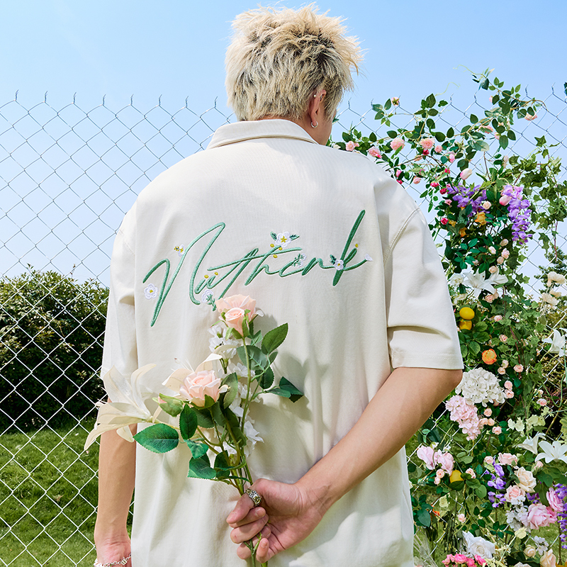 Nuthink美式花卉字母刺绣polo衫
