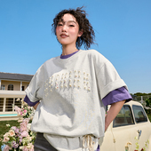 Nuthink刺绣珍珠重磅短袖 复古宽松男女2026年夏 T恤潮牌字母美式