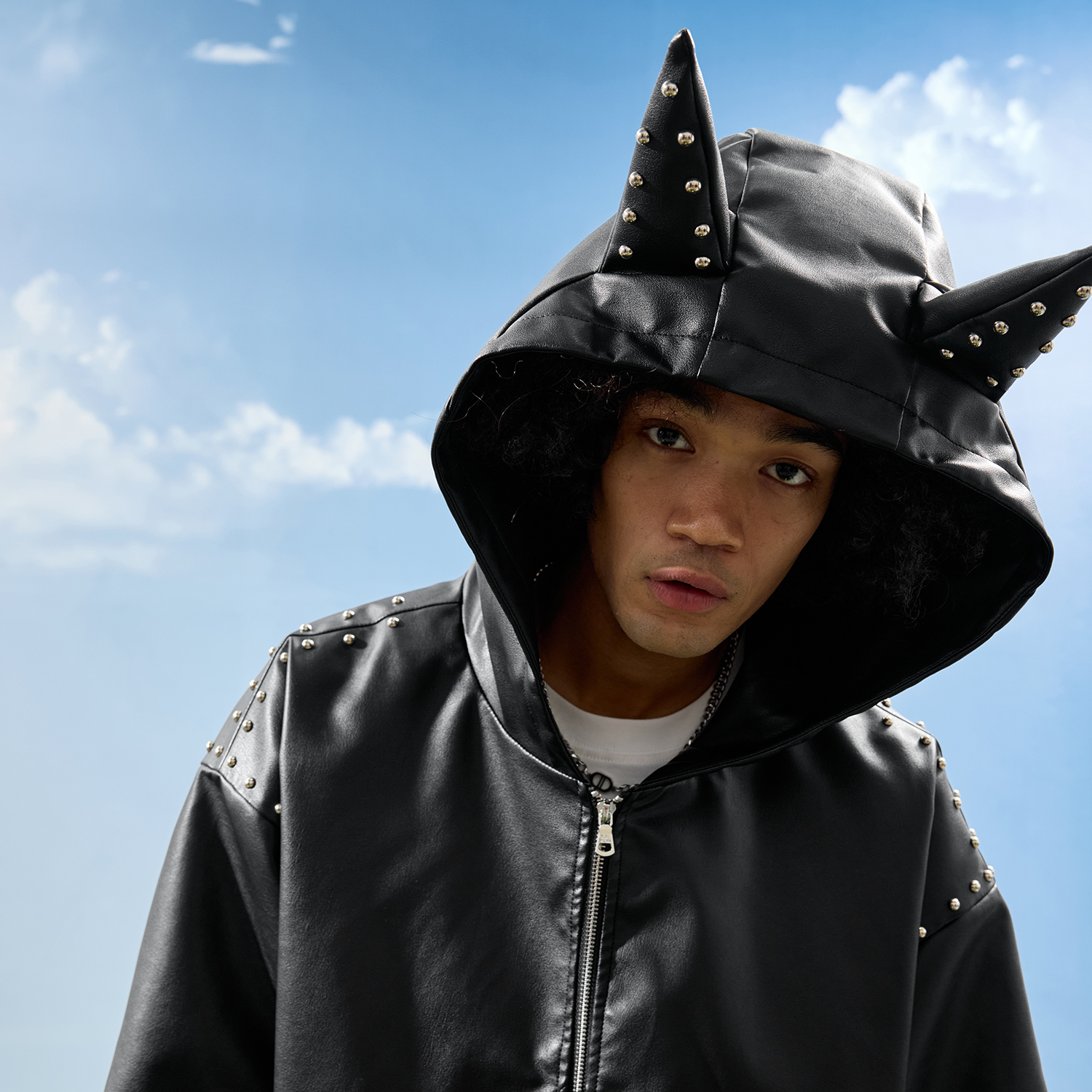 Nuthink狗耳朵连帽皮衣夹克男女