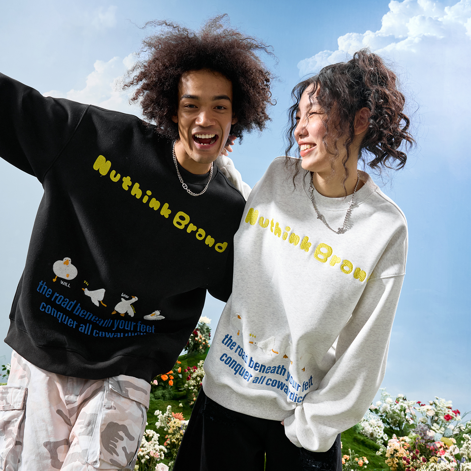 Nuthink潮牌鸭子字母刺绣卫衣男