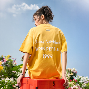 渐变宽松男女2026年夏 短袖 Nuthink美式 潮牌复古做旧字母T恤男款