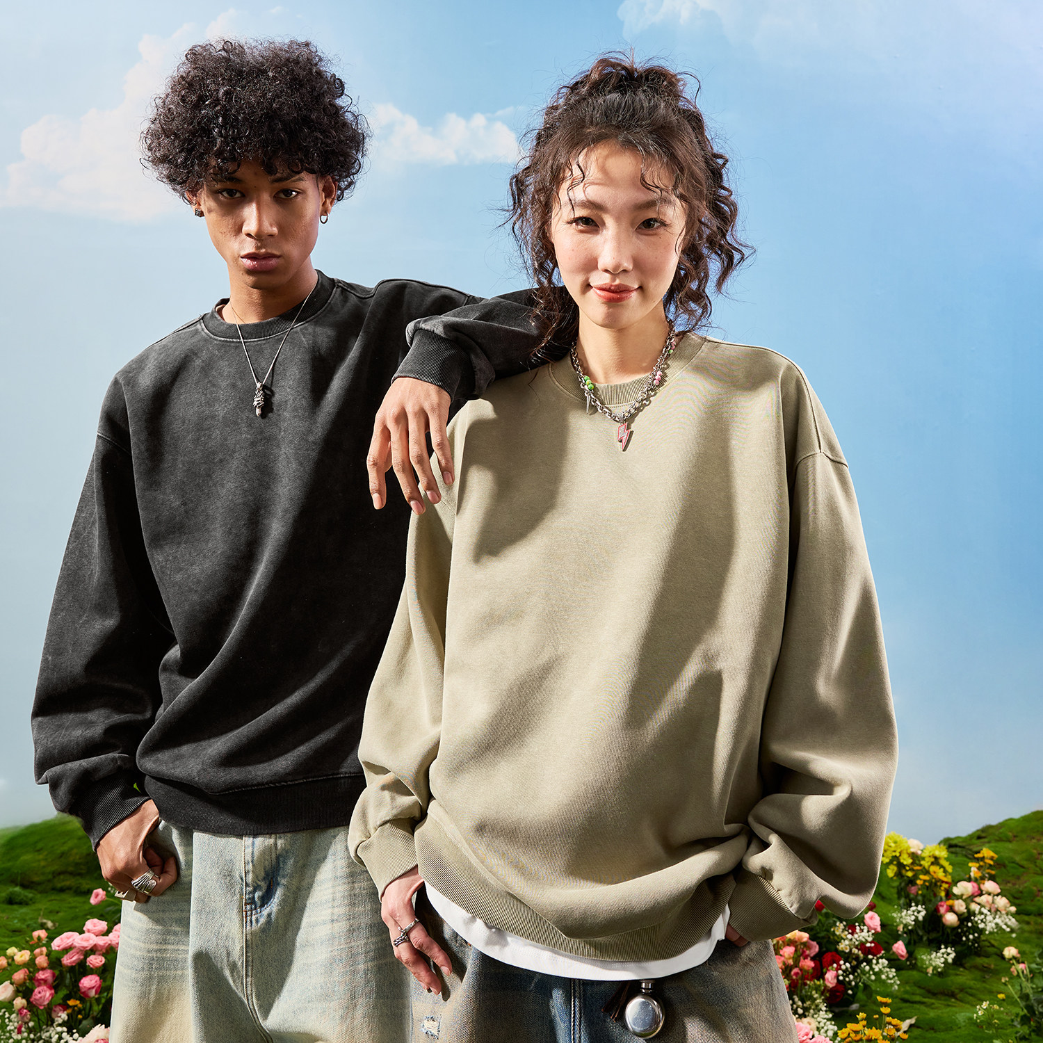 Nuthink美式水洗做旧潮牌圆领卫衣复古潮牌加绒男女新款2026年春 - nuthink旗舰店出品