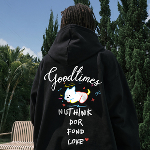 新款 Nuthink美式 复古卡通小狗彩色字母连帽卫衣加绒加厚2025冬季
