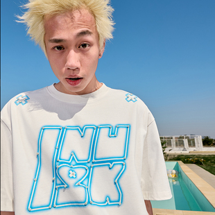 男女2025新款 复古宽松半袖 美式 Nuthink多巴胺珍珠字母T恤潮牌短袖